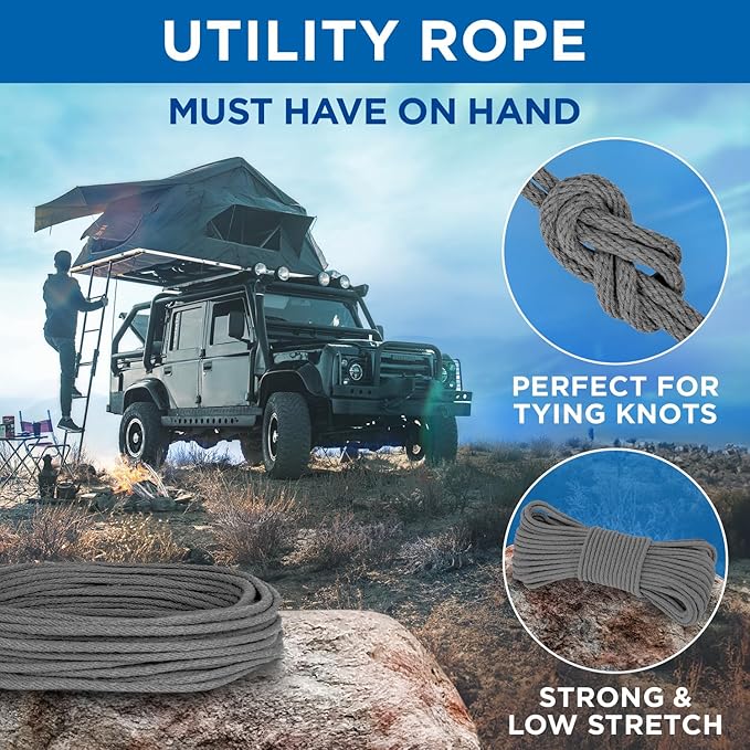 TECEUM Cotton Rope 3/16” (5 mm) – 100 FT – Strong All-Purpose Braided Rope – Natural Cotton – for Crafting, Сamping, Clothes Line, DIY, Indoor & Outdoor Use – Gray
