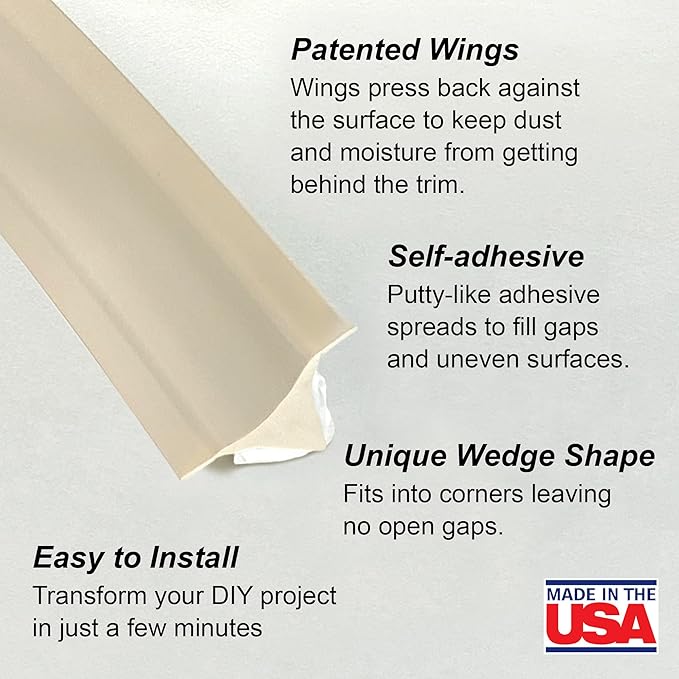 InstaTrim New & Improved Caulk Trim -10ft Ivory 3/4" Wide Caulk Tape - Adhesive Trim with Many Uses Including Caulking for Bathroom, Sinks, and Windows - Made in USA