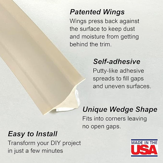 InstaTrim New & Improved Caulk Trim -10ft Ivory 3/4" Wide Caulk Tape - Adhesive Trim with Many Uses Including Caulking for Bathroom, Sinks, and Windows - Made in USA
