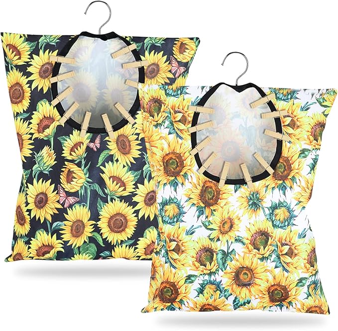 2 Pcs Sunflower Clothes Pin Bag Clothespin Bag Holder Clothespin Holder 15 X 11 Inch Clothes Pin Hanging Bag Clothespin Bag for Clothesline Outdoor Outside Wardrobe and Laundry Room