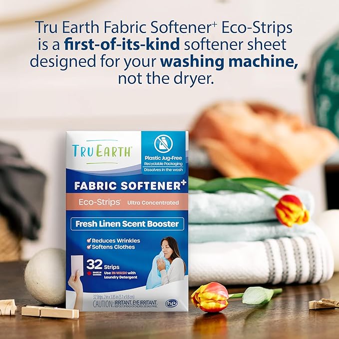 Tru Earth Fabric Softener Strips for Washing Machine, Alternative to Fabric Softener Liquid and Pods, Fresh Linen Scent Booster, Up to 64 Loads Per 32-Count