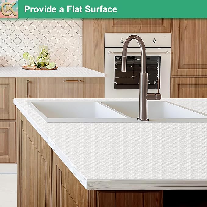 Self-Adhesive Shelf Liner Kitchen Liner, Waterproof Backed Paper Easy Peel and Stick Contact Liner Without Residue for Decor Your Desk Surface, Kitchen Countertops (White, 17.5 x 118.1 inches)