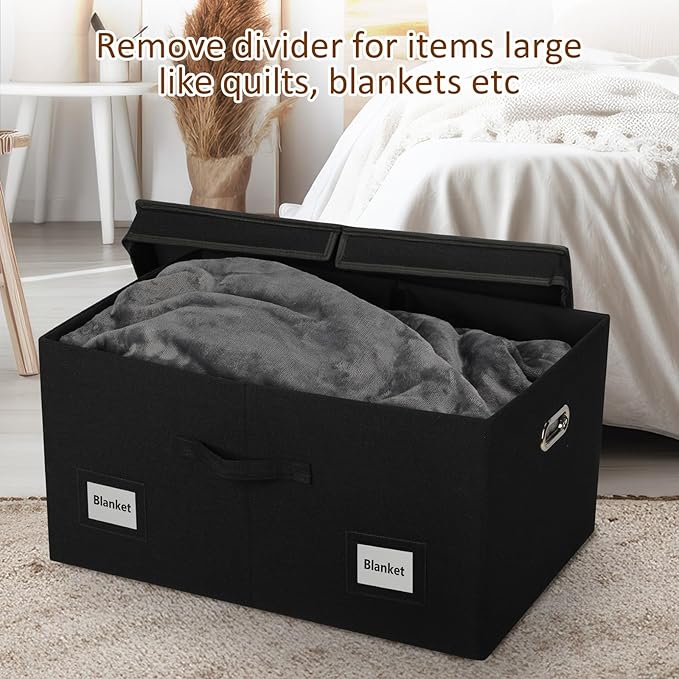 75 Quarts Extra Large Decorative Storage Bins with Lids, 1 Pack Black Collapsible Storage Bins with Lids, Stackable Storage Bins Decorative Box Storage With Lid Extra Large