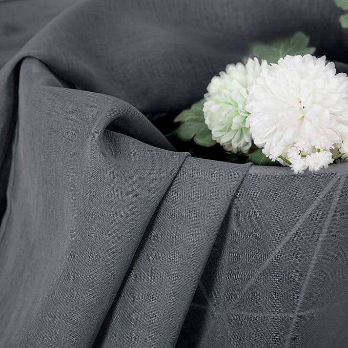 Tollpiz Sheer Curtain Linen Textured Bedroom Curtains Sheer Light Filtering Rod Pocket Voile Curtain for Living Room, 54 x 95 inches Long, Dark Grey, Set of 2 Panels