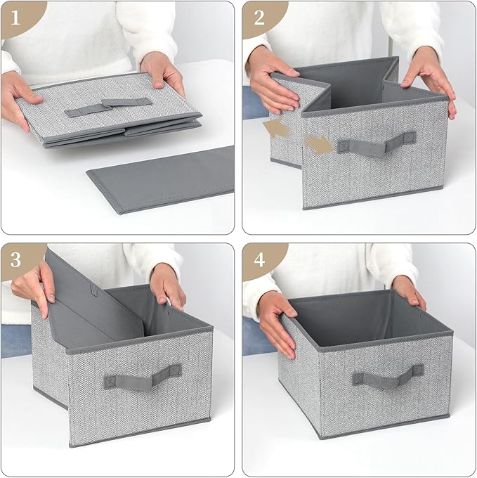 Storage Baskets, 11-Inch Woven Fabric Bins, Storage Cubes with Reinforced Handles, Organizer Bins for Closet Shelves, Foldable, for Toys, Clothes, Natural Beige (2PCS/Grey-11*11*7.8inch)