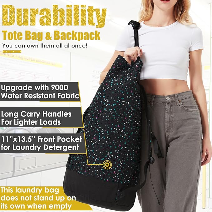 Laundry Bag for College,115L Backpack Extra Large Heavy Duty, Gifts College Dorm, Dorm Room Essentials Girls, Dirty Clothes Travel, Beach, Camping, Apartment and Laundromat, Leaves Jungle