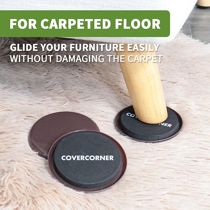Furniture Sliders for Carpet 8 PCS - 3 1/2 inch Furniture Moving Slider Chair Legs Floors Protectors– Move Your Furniture Easy & Safely(for Carpet) Brown