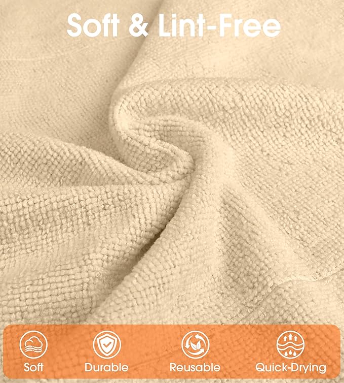 Roll of Microfiber Cleaning Cloth –100 Pack, Tear Away Microfiber Towels, Reusable, Washable, Scratch-Free, Kitchen Towels for Car, Home, Kitchen, Glass, Dishes(Wheat Beige)