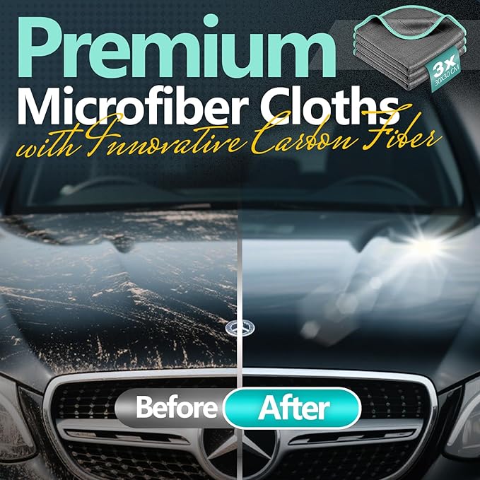 Airlab Microfiber Cleaning Cloth for Glass Cleaner Window Polishing Car Auto Detailing Lint Free Drying Dishes Kitchen Bathroom Magic Cleaning Cloths, Pack of 3, 12" x 12", Grey-Green