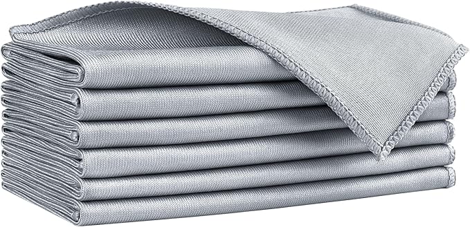 HOMEXCEL Microfiber Glass Cleaning Cloths 6 PK, Lint Free Streak Free, Reusable Microfiber Cleaning Cloth for Cleaning Windows, Glasses, Mirrors, Screens, Stainless Steel, and More, Grey-14”×16”