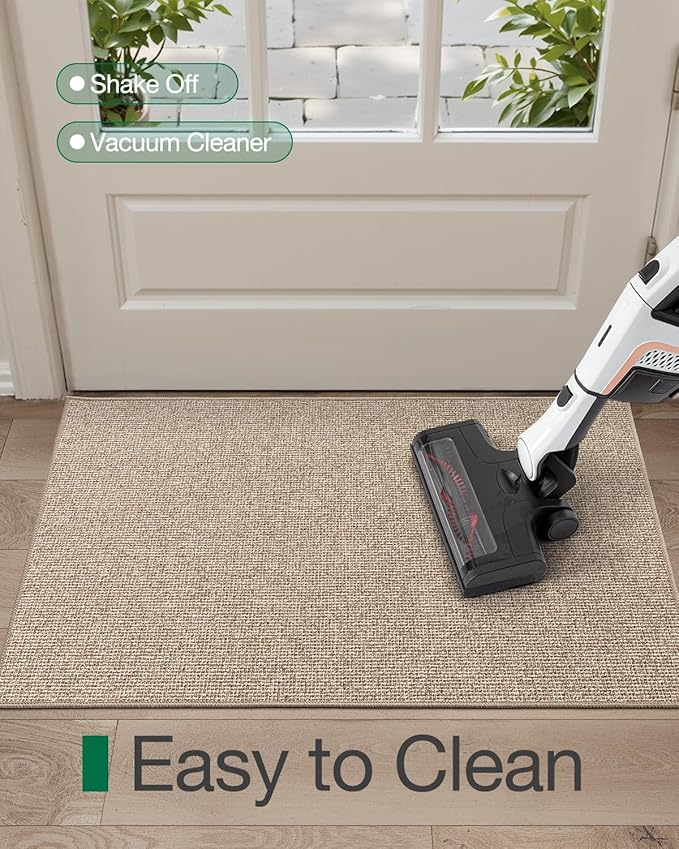 LUMI Indoor Door Mat 32"x47", Ultra Thin Low Profile Non-Slip Doormat for Home Entrance, Absorbent & Stain-Resistant Welcome Mats, Washable Entryway Mat for Front Door, Patio, Porch, Khaki