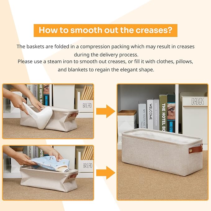 DULLEMELO Small Storage Basket, Toilet Paper Basket Narrow Storage Bin for Bathroom, Bathroom Basket for Organizing with Leather Handles, Canvas Storage Basket for Toilet Magazine Holder(Beige)