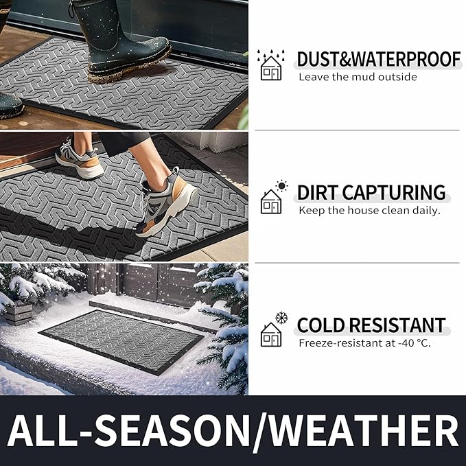 Yimobra Front Door Mat Outside Entrance 29.5x17, Waterproof Heavy Duty Outdoor Mats for Front Door, Non Slip Rubber Entry Mat for Garage Patio, Grey