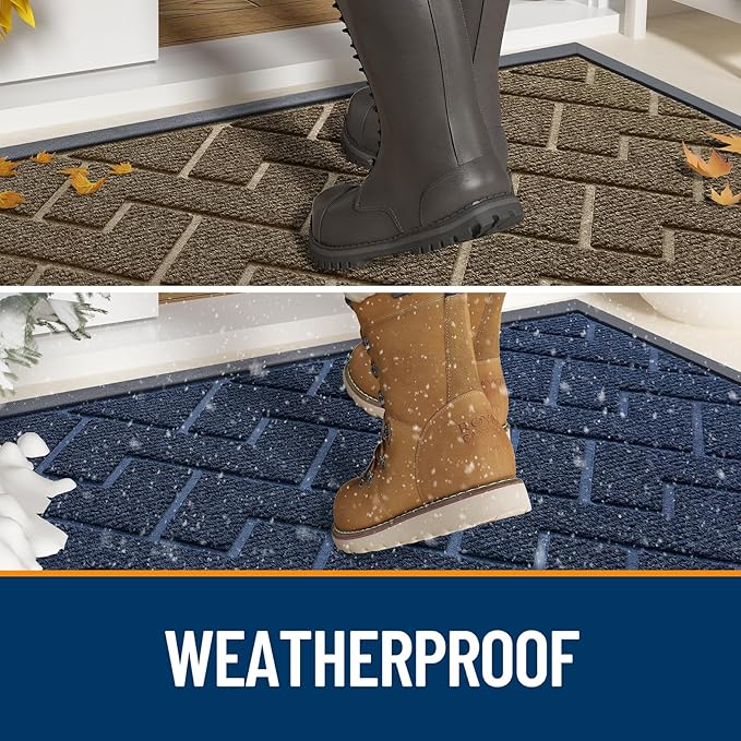 OLANLY Front Door Mat Indoor Outdoor Entrance, Waterproof All-Season, All-Weather Doormat, Sturdy Natural Rubber, Low Profile, Easy Clean Patio Porch Entryway Mat, Herringbone Brick (Wine Red, 47x23)