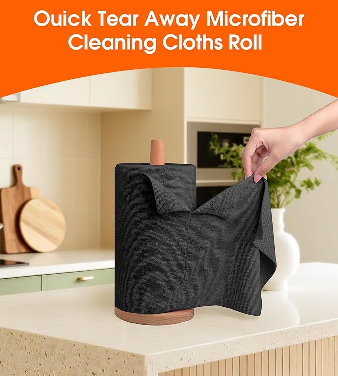 Roll of Microfiber Cleaning Cloth –100 Pack, Tear Away Microfiber Towels, Reusable, Washable, Scratch-Free, Cleaning Supplies,Kitchen Towels for Car, Home, Kitchen, Glass, Dishes(Black)