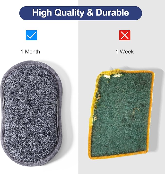 Multipurpose Sponges Kitchen,6 Pack Reusable Non-Scratch Scrub Sponge,Rough Scrubbers Side for Pots and Pans,Soft Microfiber Scrub Side for Washing Dishes