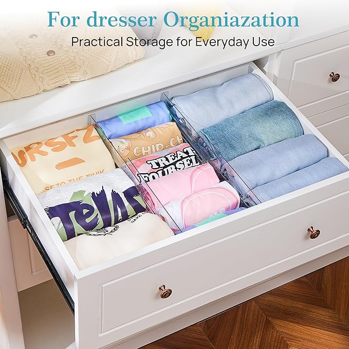 Vtopmart 18 Pack Drawer Dividers for Clothes, 4" High 10.2"-16.6" Adjustable Expandable Dresser Drawer Organizer, Clear Plastic Separators for Dresser, Baby Clothing, Underwear, Cosmetic, Toiletries