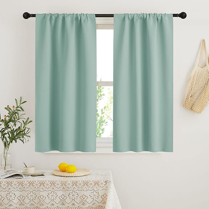 RYB HOME Dorm Curtains Room Darkening, 45 inch Length Privacy Window Treatment Thermal Insulated Covers for Shortage Room Studio Nursery, W29 x L45 inch, 2 Panels, Aqua