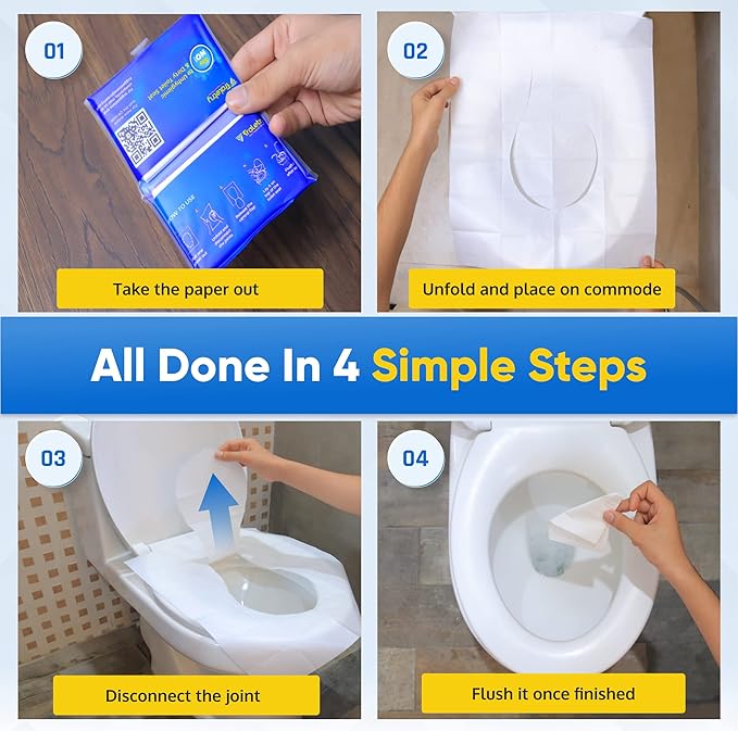 Toilet Seat Covers Disposable Flushable Travel Pack of 100 XL-Disposable Toilet Seat Covers-Biodegradable Paper-Kids Men Women Adults Toiletries-Airplane Camping Travel Essentials Accessories