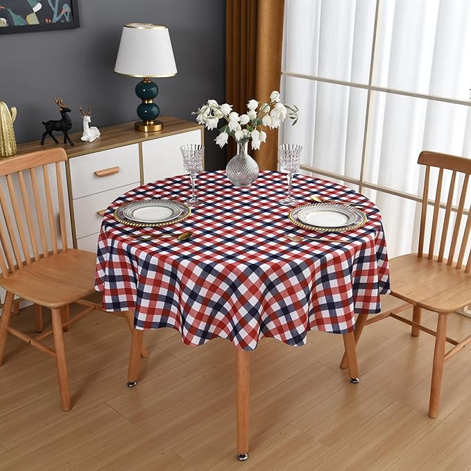 Waterproof Plaid Tablecloth Fabric - Round 25 Inch Classic Gingham Checker Table Cloth for Indoor/Outdoor Use - Buffalo Table Cover for Picnics, BBQs, and Parties