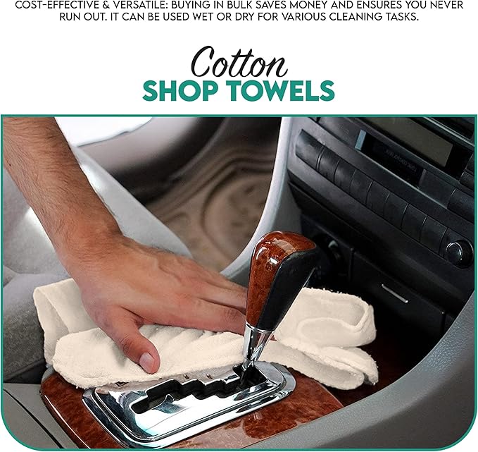 ZUPERIA Cotton Shop Towel – Multipurpose Cleaning Cloths (14" x 12" - Pack of 300 - White) Reusable Shop Rags for Automobiles, Industrial, Restaurants, Garage, and Homes
