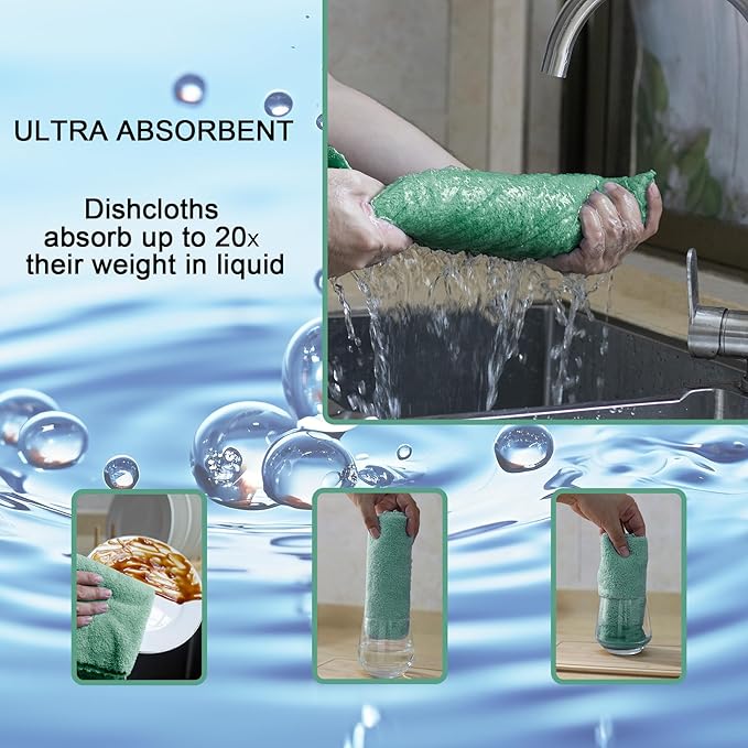 kimteny Kitchen Cloth Dish Towels, 13x28 Inches Premium Dishcloths, Super Absorbent Coral Velvet Microfiber Cleaning Cloths, Fast Drying Rags for Washing Dishes (13x28-8 Pack, Green)