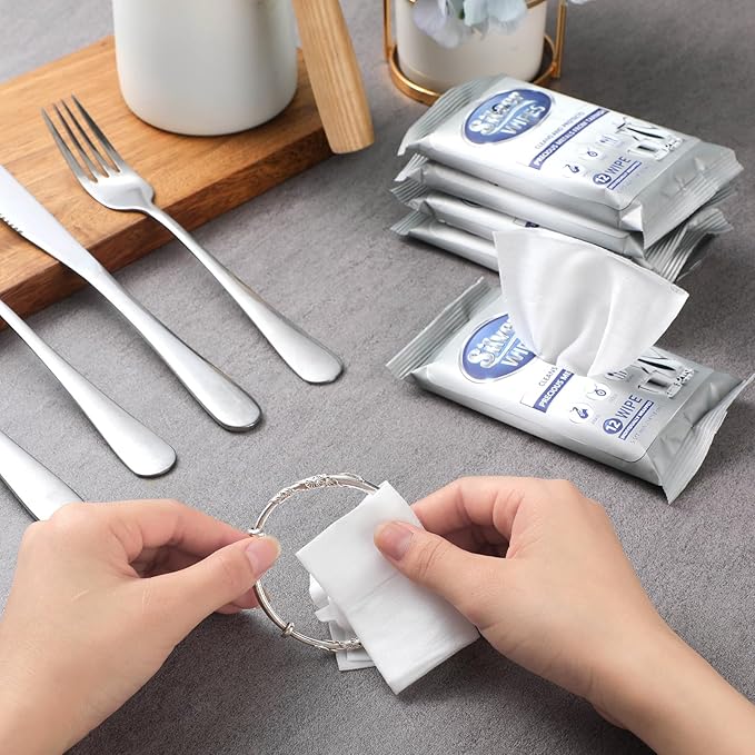 6 Pack/ 72 Pcs Silver Cleaner Wipes Silver Polish Jewelry Cleaner Cleaning Jewelry Wipes for Silverware Stainless Steel Brass Metal Tarnish Remover
