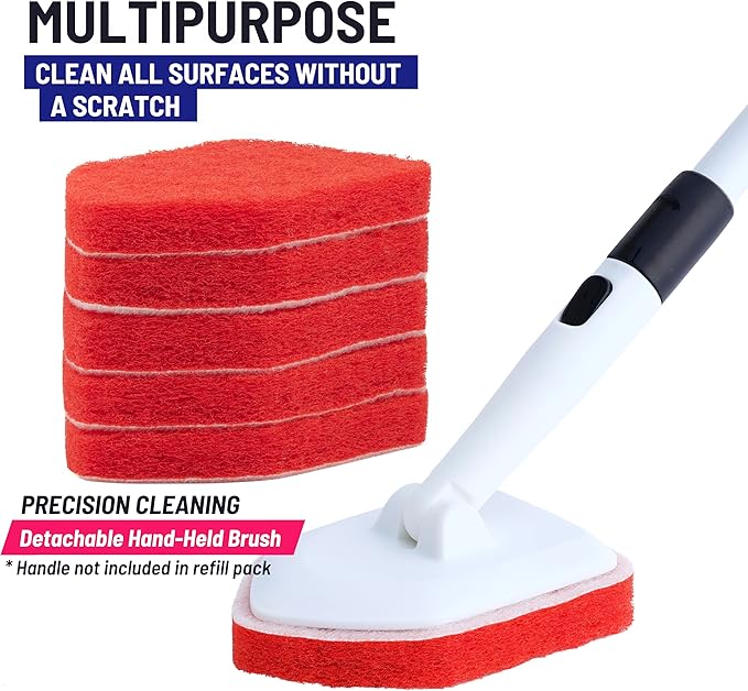Replacement Scrubber Refill for Moku Home Extendable Tub Tile Shower Brush for Cleaning Non-Scratch (5X Scrubber Sponge Red)