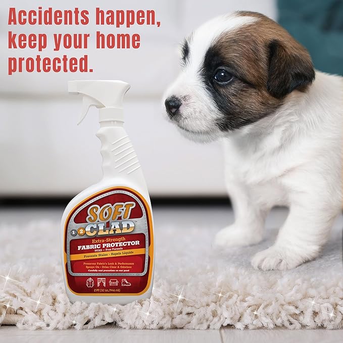 Extra Strength Fabric Protector Spray Prevents Stains and Repels Liquids. SoftClad Guards Furniture, Shoes, Carpet, Upholstery, Suede, Leather, Couch. Safe for Indoor Use. PFAS Free Formula 32oz