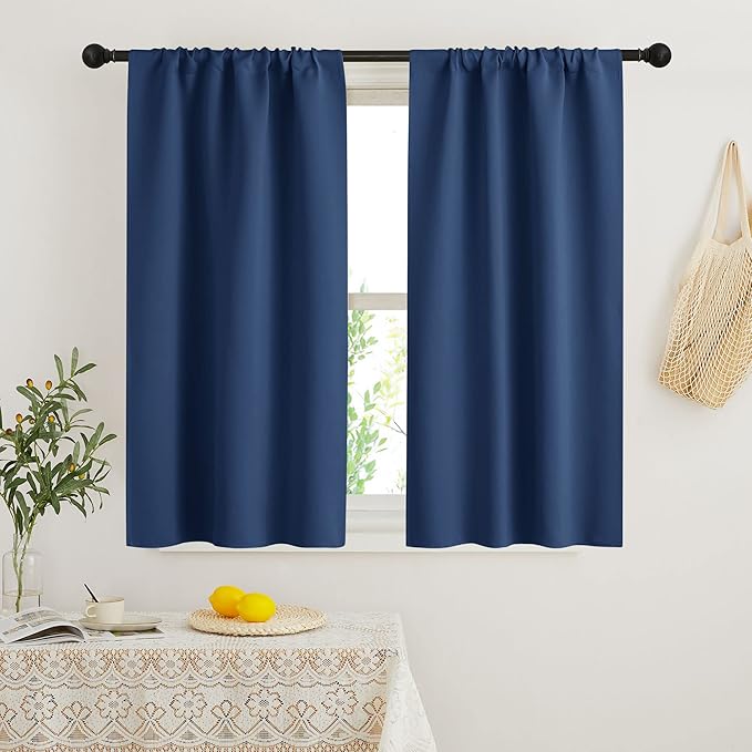 RYB HOME Curtains for Bedroom 63 inches Long, Blackout Thermal Insulating Window Treatment Drapes for Living Room Bathroom Basement Laundry Classroom, W 34 x L 63, Navy Blue, 2 Panels