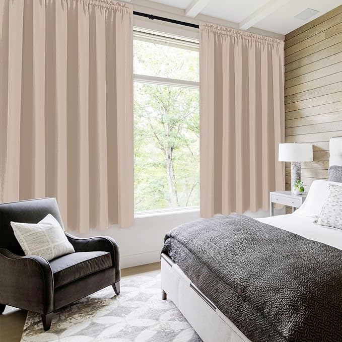 DWCN Blackout Curtains for Living Room Thermal Insulated, Energy Saving & Noise Reducing Bedroom Curtains, Camel, W 70x L 63 Inch, Set of 2 Rod Pocket Curtain Panels