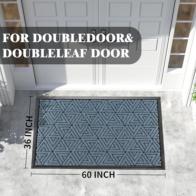 Yimobra Extra Large Door Mat 60x32, All-Weather Waterproof Non-Slip Welcome Matt Outdoor, Heavy Duty Non Slip Doormat for Entryway for Patio and Garage Indoor, Easy Clean, Mix Blue