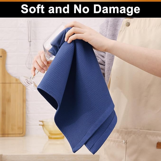 Homaxy 100% Cotton Waffle Weave Kitchen Towels - 4 Pack Soft and Absorbent Dish Towels - 16 x 26 Inches Quick Dry Hand Towels - Blue