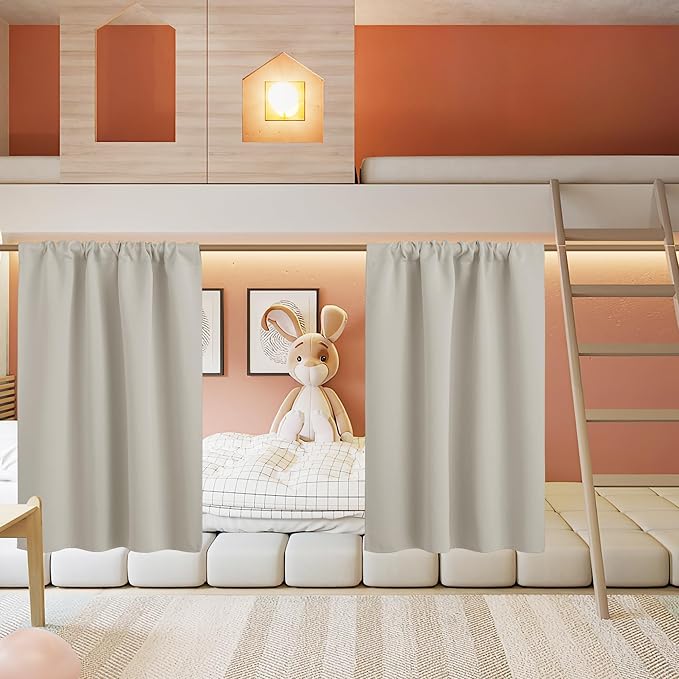 RYB HOME Blackout Short Cafe Curtains, Privacy Light Block Small Window Curtains for Bedroom Kitchen Basement Dining Classroom, W 34 x L 30 inches, Natural, 2 Panels