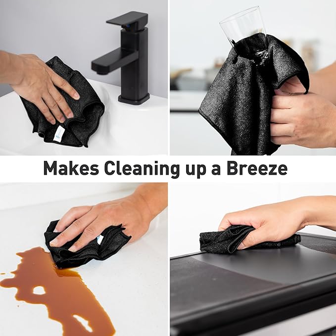 Black Microfiber Cleaning Cloth 13"x13", Ultra Soft Absorbent Microfiber Cleaning Rags for Housekeeping Cleaning Supplies, Lint Free Reusable Cleaning Cloths for House Washable, Pack of 12