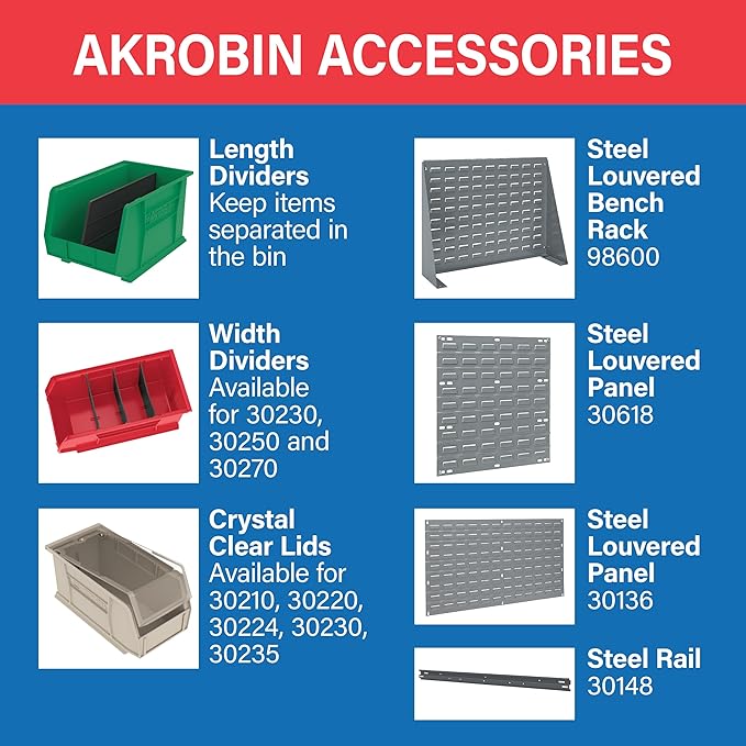 Akro-Mils 30230 AkroBins Plastic Storage Bins, Space-Saving Stackable Bins for Garage, Pantry, Craft Organization, 11-" x 5-" x 5-", Yellow, 12-Pack