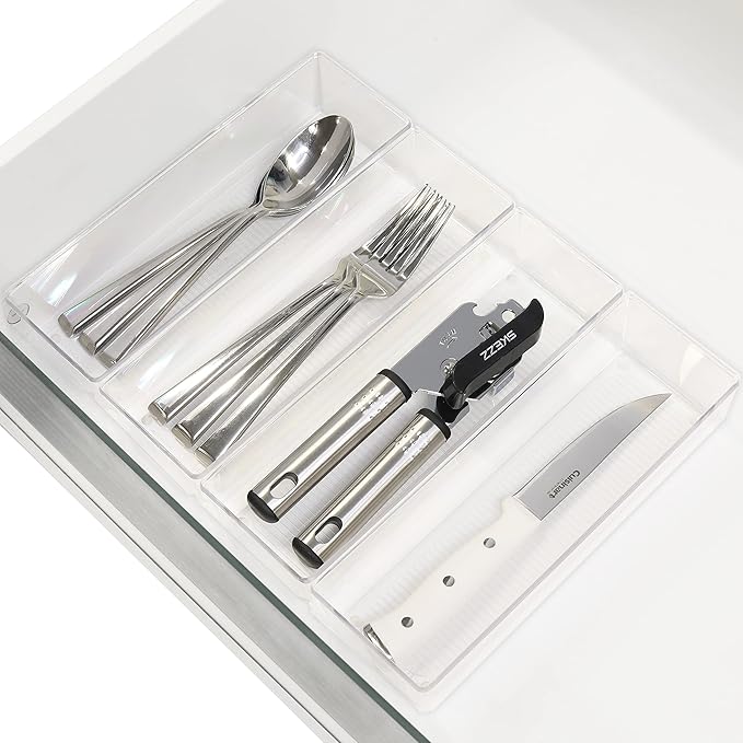 Simple Houseware Clear Drawer Organizer for Office Bin Desk Storage, 3.25"x 9.5", 4 Packs