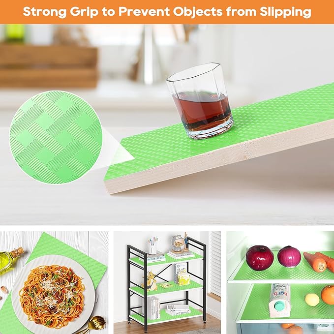 Green Fridge Liner Shelf Liners for Kitchen Cabinet Refrigerator Liners Waterproof & Oil-Proof Kitchen Cupboard Liner Non Adhesive Drawer Mats EVA Material for Shelves 11.8 x 236.2 Inches