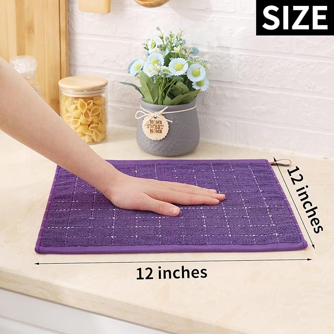 Homaxy 100% Cotton Terry Kitchen Dish Cloths, Ultra Soft and Absorbent Dish Towels for Kitchen, Suitable for Drying and Washing Dishes, 12 Pack, 12 x 12 Inches, Purple