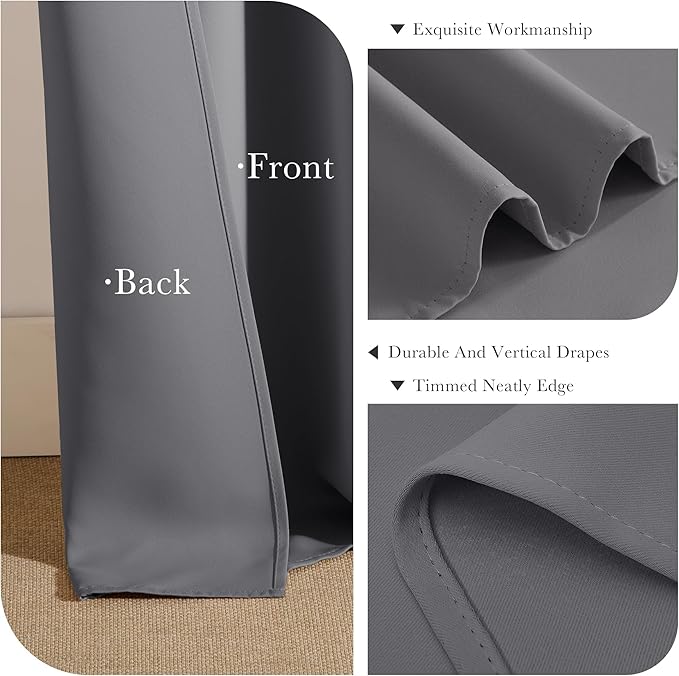 PONY DANCE Grey Short Blackout Curtains for Kitchen 45 Inch Length, Thermal Insulated Grommet Curtains for Bedroom, Black Out Drapes for Bathroom Small Window (2 Panels Set, 34 inches Wide)