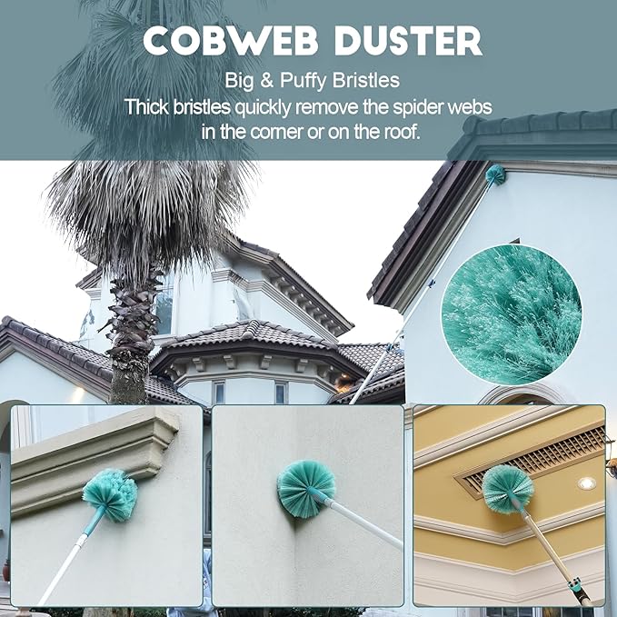 36 Foot High-Reach Duster Kit with 7-30FT Extendable Pole - High Ceiling Duster Cleaning Kit with Telescopic Pole,Cobweb Duster, Chenille Ceiling Fan Duster, Microfiber Feather Duster