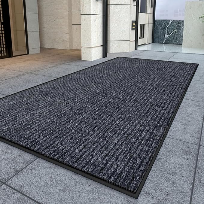 Kuyal Front Door Mat, 3'x6' Indoor Outdoor Entrance Mat, Commercial Floor Mats Inside Outside Entrance, Heavy Duty Durable Welcome Mats, Rubber Backing Non Slip Outdoor Mats for Entryway,Dark Gray