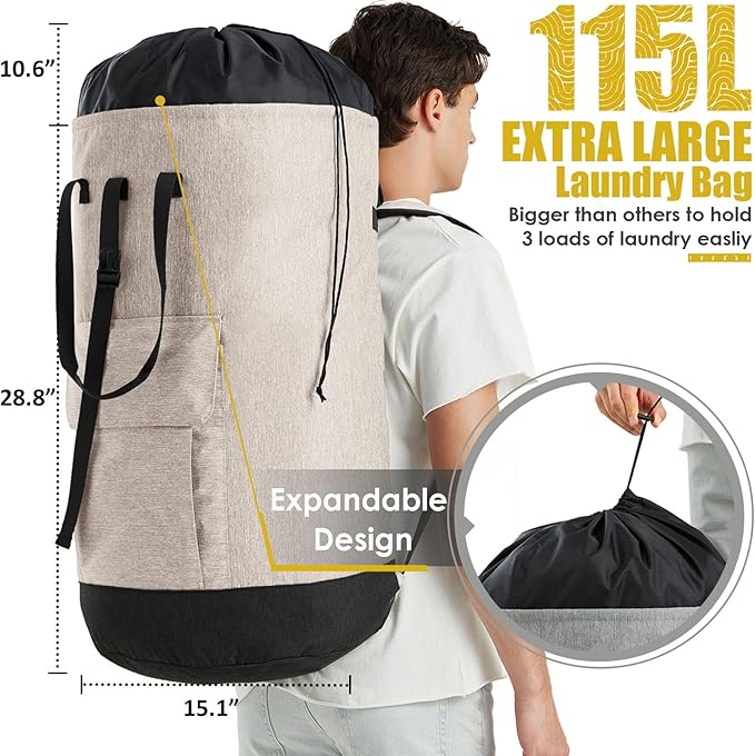 Laundry Bags Extra Large Heavy Duty, Laundry Backpack College 115L, Large Laundry Bag with Shoulder Straps, Big Dirty Clothes Bag for Dorm, Apartment and Laundromat, College Dorm Essentials for Guys