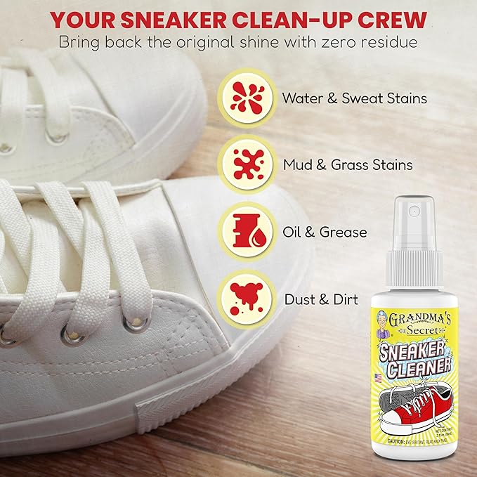 Grandma's Secret Sneaker Cleaner - Shoe Cleaner for Rubber, Canvas and Leather, Stain Remover Spray Removes Dirt, Grime and Grass, Sneaker Cleaner for Outdoor Shoes, Slippers and Moccasins, 3oz 3 Pack