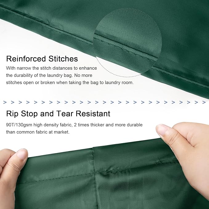 Polecasa Heavy Duty Large Laundry Bag with 130gsm Tear Resistant Fabric and Handles, Easy to Carry Durable Dirty Clothes Drawstring Bag, Perfect for College Dorm,Travel, 2 Pack 28”x36”,Green