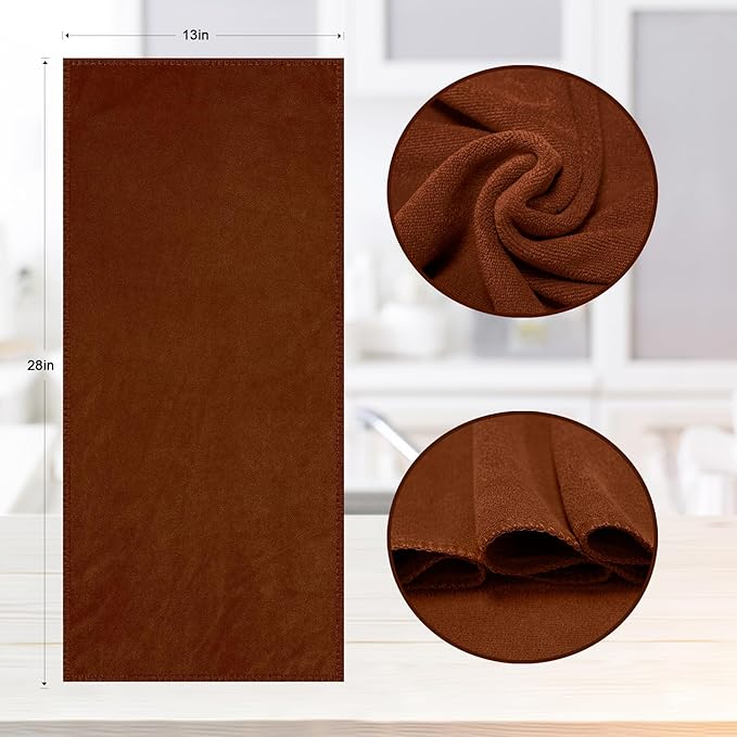 kimteny 13x28 Inches Kitchen Cloth Dish Towels, 400 GSM Premium Dishcloths, Super Absorbent Coral Velvet Microfiber Cleaning Cloths, Fast Drying Rags for Washing Dishes (8 Pack, Brown)
