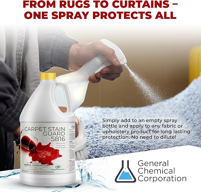 General Chemical Stain Shield Spray - Safe Fabric Protector Spritz and Stain Guard 5816 for Upholstery, Carpets, Rugs, Drapes & More - Impermeable Protectant Spray for Outdoor & Indoor Use -4 Gal Case