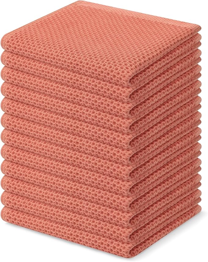 Homaxy 100% Cotton Waffle Weave Kitchen Dish Cloths, Ultra Soft Absorbent Quick Drying Dish Towels, 12 x 12 Inches, 12-Pack, Coral