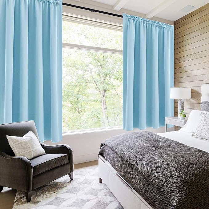 DWCN Light Blue Room Darkening Blackout Curtains - Thermal Insulated Privacy Energy Saving Window Curtain Drapes 52 x 45 inch Length, Set of 2 Bedroom Living Room Curtains