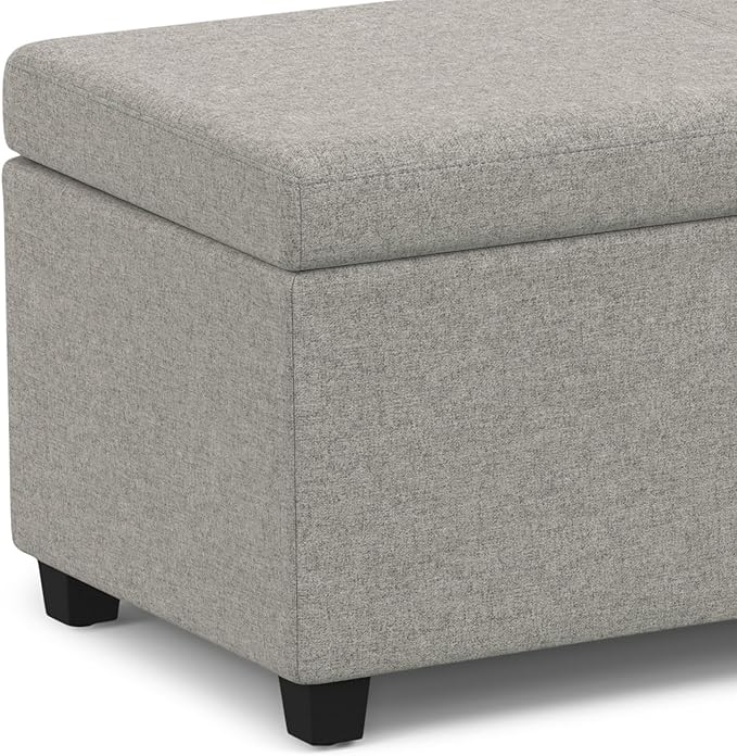 SIMPLIHOME Avalon 54 inch Wide Contemporary Rectangle Extra Large Storage Ottoman Bench in Cloud Grey Polyester Linen Fabric, Assembled, for The Living Room, Entryway and Family Room